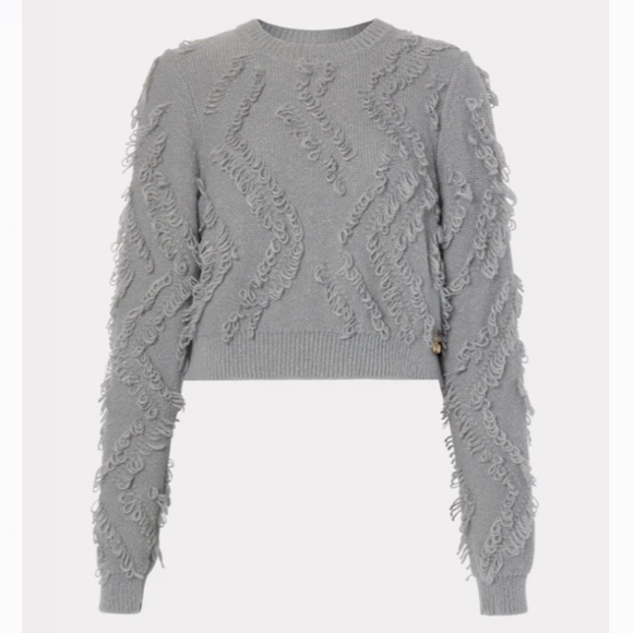 Milly Knit Sweater Loop Fringe Crop Top - Picture 3 of 8